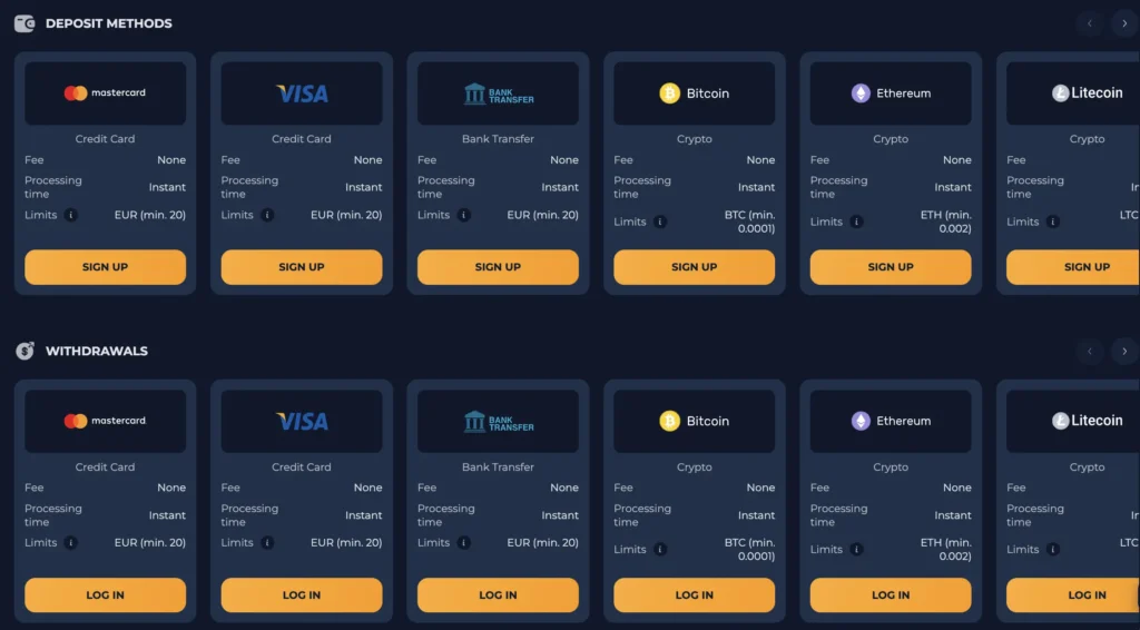 Deposit and Withdrawal Options
